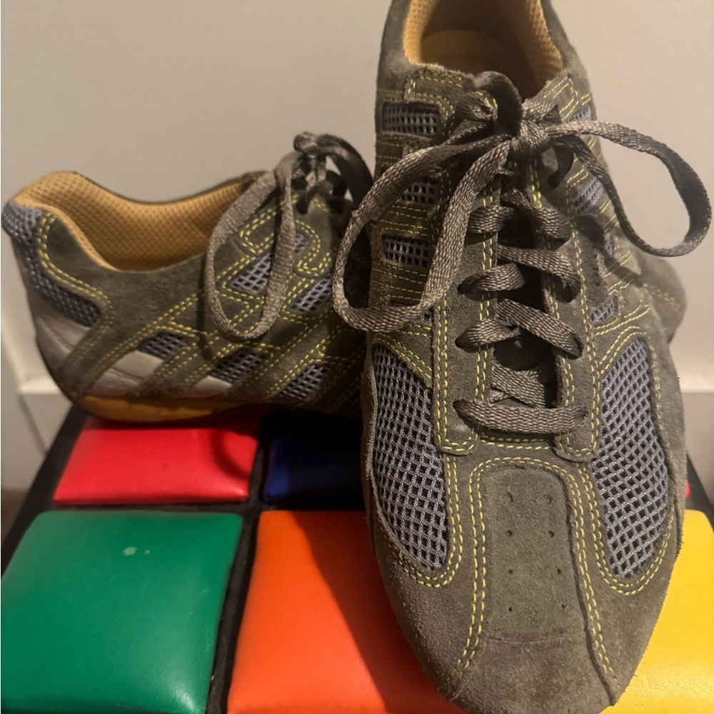 Geox Men's Olive and Yellow Suede Mesh Athletic Sneakers